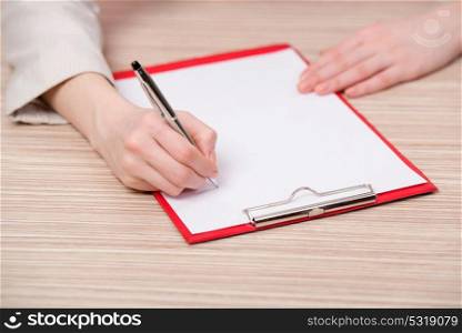 Hand writing memo in business concept