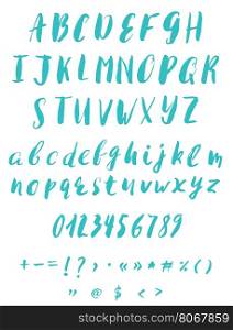 Hand written calligraphy alphabet. Hand written calligraphy alphabet blue colors. Brush script font in vector format