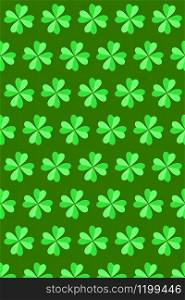 Handcraft clover&rsquo;s green plants pattern with four petals made from paper on a green background. Happy St.Patrick &rsquo;s Day concept.. Green clover&rsquo;s leaves pattern handmade from paper.