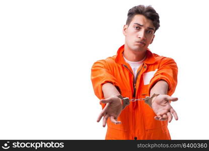 Handcuffed handsome businessman isolated on white background