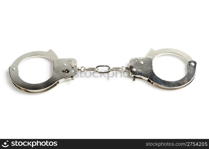 Handcuffs. Iron handcuffs isolated on a white background