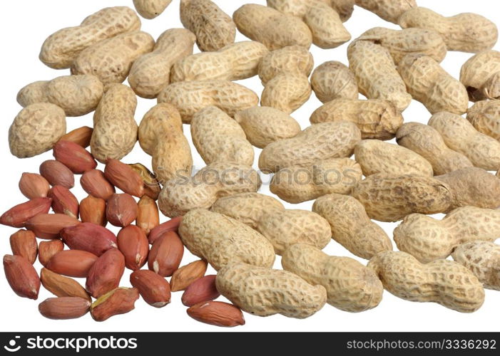 Handful of peanuts on a white background, isolated