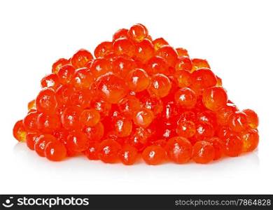 Handful of red caviar isolated on a white background