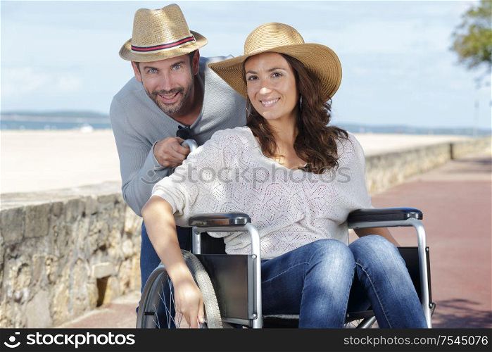 handicapped woman and boyfriend on holidays