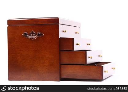 handle dark wooden trunk, chest box nobody isolated
