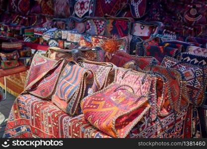 Handmade bags made of fabric with oriental ornaments from Armenia