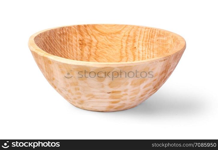 handmade carved wooden bowl isolated on white background with clipping path