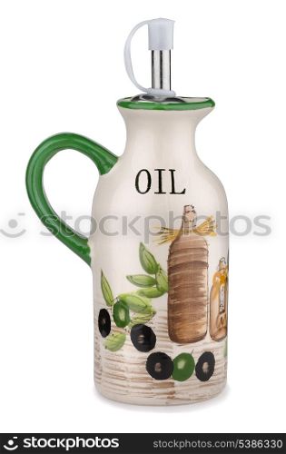 Handmade ceramics olive oil jug isolated on white