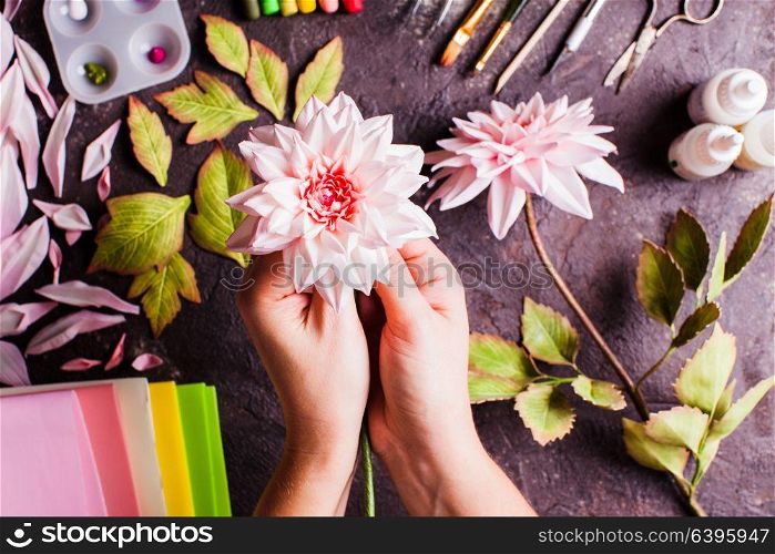 Handmade DIY making realistic flowers from foam. DIY making realistic flowers