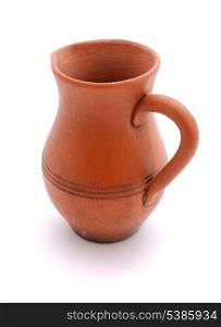 Handmade pottery clay jug isolated on white