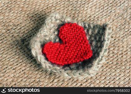 Handmade product from fibre, hand made basket make from knit, knitting heart, leisure with art hobby, lovely creatve
