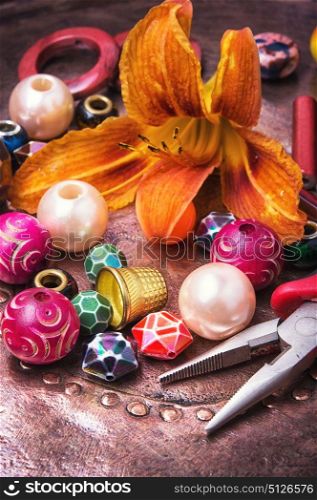 Handmade Retro bead. Set of bright beads for making ornaments and bijouterie