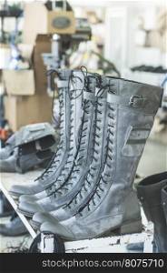 Handmade shoes in a small factory.