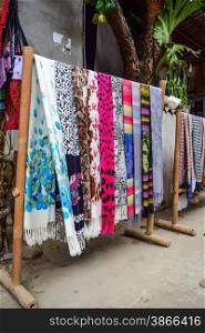 handmade table cloths of Hmong ethnic, popular souvenir stuff in Southeast regions of Vietnam