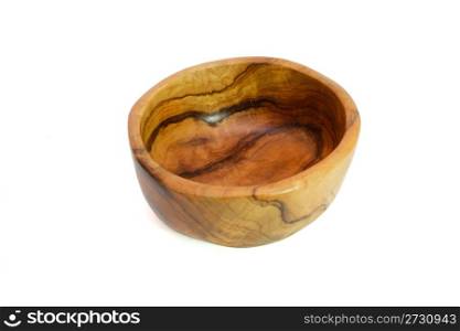 Handmade wooden bowl isolated on white background