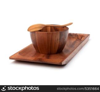 Handmade wooden kitchen dishes isolated on white background