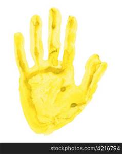 Handprint on a white sheet of paper isolated of background