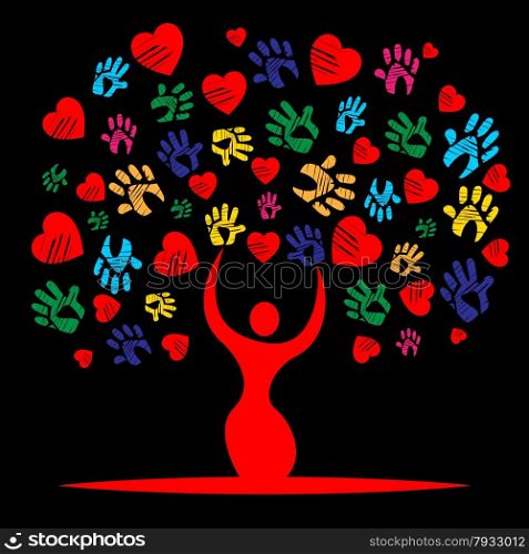 Handprints Heart Representing Valentine&rsquo;s Day And Trunk