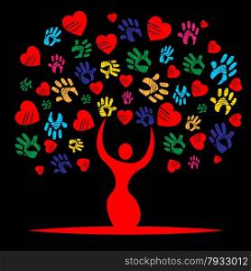 Handprints Heart Representing Valentine&rsquo;s Day And Trunk