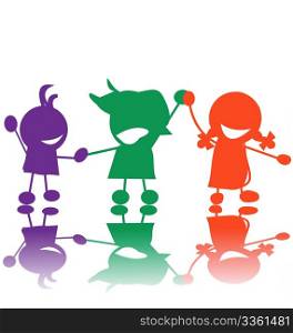 handrawn children silhouettes in colors