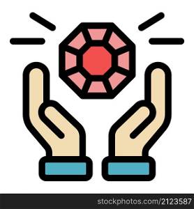 Hands and diamond icon. Outline hands and diamond vector icon color flat isolated. Hands and diamond icon color outline vector