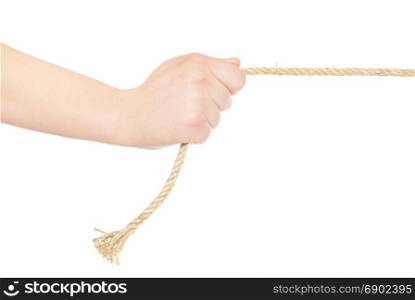 Hands and rope isolated on white background