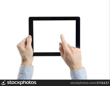 hands are holding the tablet computer