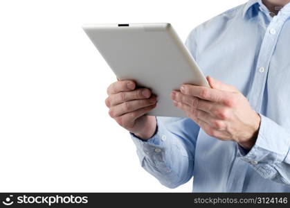 hands are holding the tablet computer