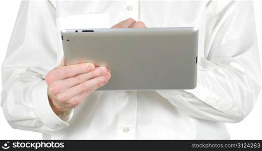 hands are holding the tablet computer