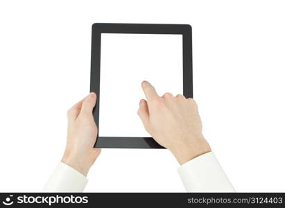 hands are holding the tablet computer