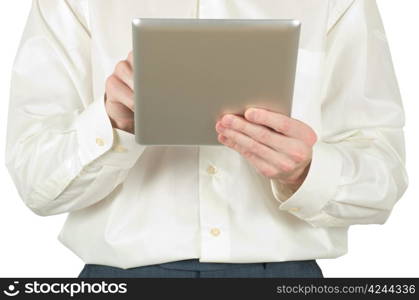 hands are holding the tablet computer