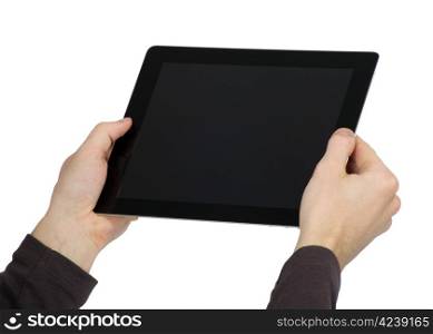 hands are holding the touch screen device