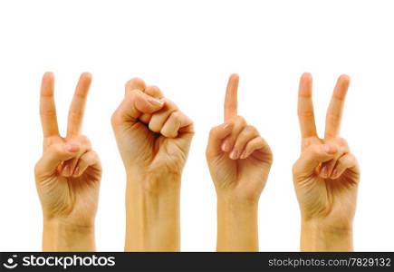 hands forming 2012 isolated on a white background