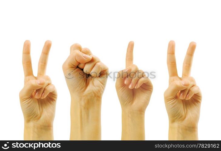 hands forming 2012 isolated on a white background