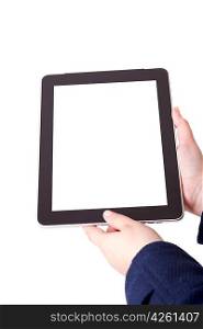 Hands holding a tablet or pad