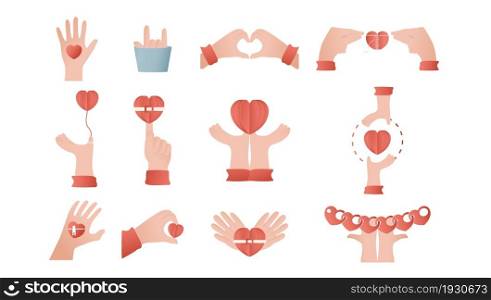 Hands is designed in concept of love. Paper cut elements illustration isolated on white background.