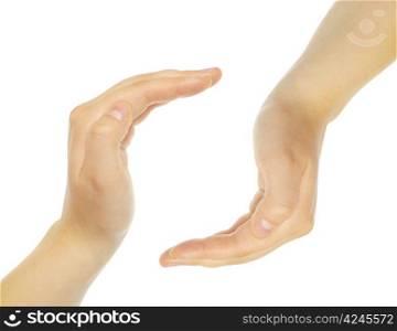 hands made circle on white background