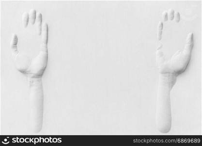 Hands made on a gypsum board, which are in a supportive position, to offer, to show. Good for product photography.