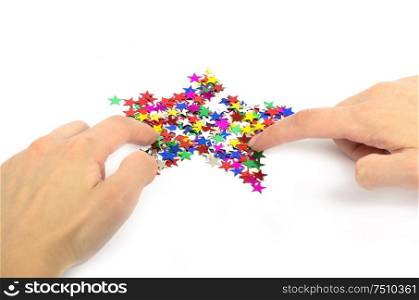 hands make the star, isolated on white