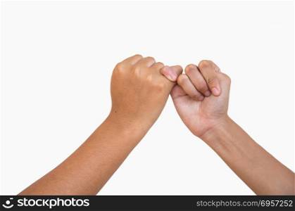 hands making promise as afriendship concept on white background. Hand for love