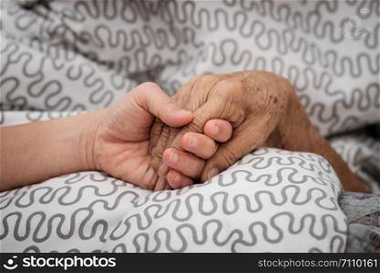 Hands of an elderly woman. Love in family concept.
