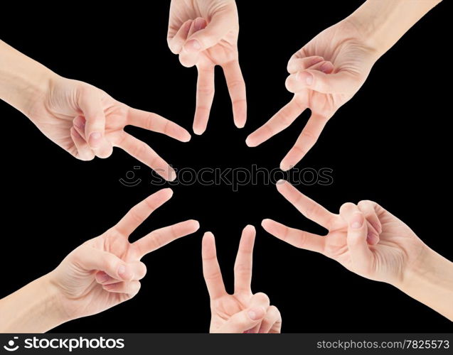 Hands of teamwork , forming the star shape