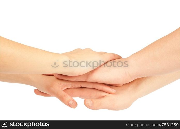Hands on top of each other. Symbolic picture.