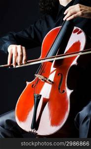 Hands playing cello at the concert