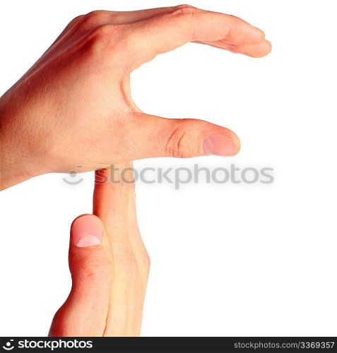 hands represents letter F from alphabet
