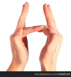 hands represents letter H from alphabet
