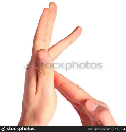 hands represents letter K from alphabet