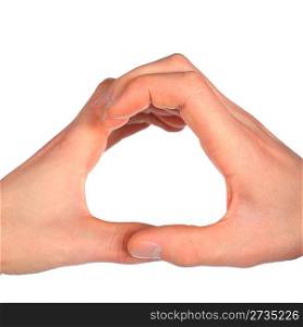 hands represents letter O from alphabet