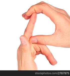 hands represents letter R from alphabet