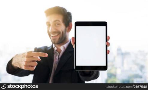 hands showing tablet with blank screen